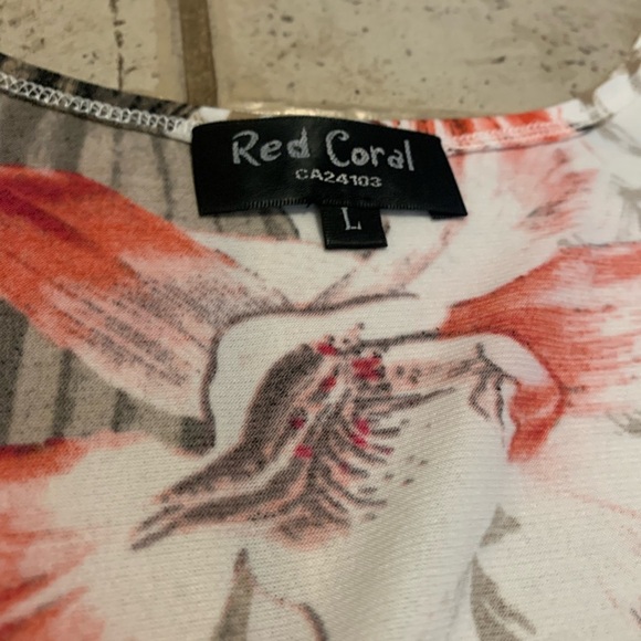 Red Coral Floral Print Sleeveless Dress - Size L - Picture 2 of 5